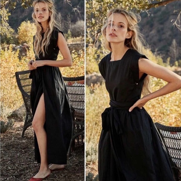Doen Dresses & Skirts - Doen Pacifica Women’s Black Split Front Maxi Dress with Waist Tie 100% raymie